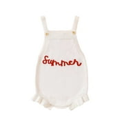 Baby Girls Sweater Romper Sleeveless Letter Embroidery Frill Trim Tank Tops Bodysuit Newborn Infant Casual Square Neck Overalls Birthday Outfits 0-18 Months